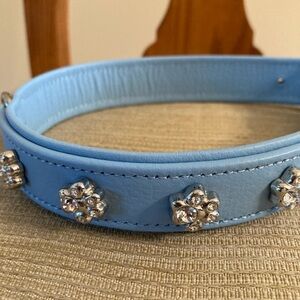 Blue Leather Embellished Swarovski Dog Collar